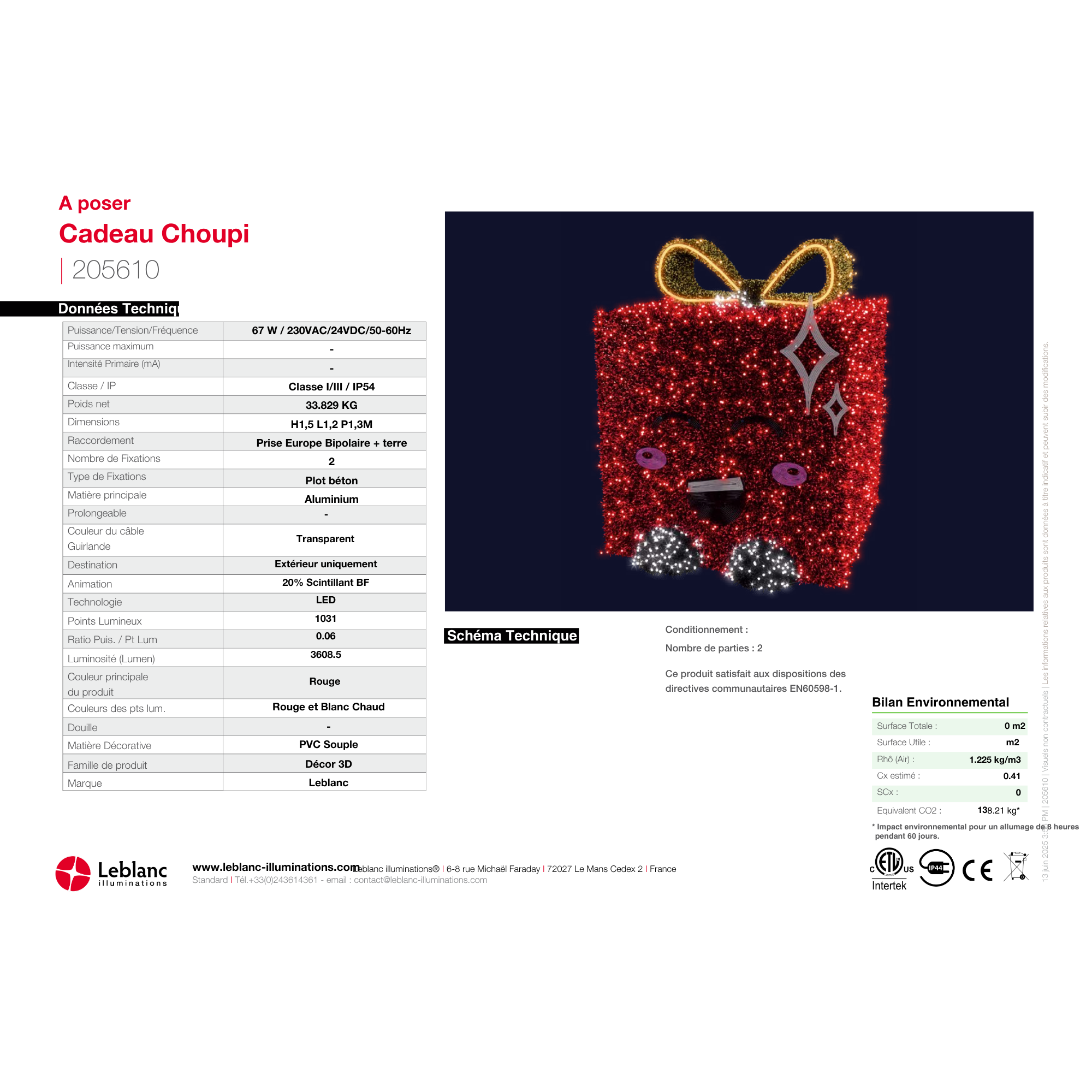 Décor de noël 3D Cadeau choupi H1,5 x L1,2 x P1,3m